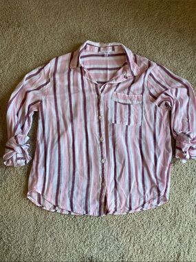 Jane and Delancey Pink and White Striped Button-Down Shirt